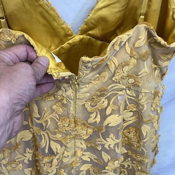 Lovers & Friends Goldenrod Floral Embroidered Mesh Spaghetti Strap Dress Medium - Picture 4 of 10